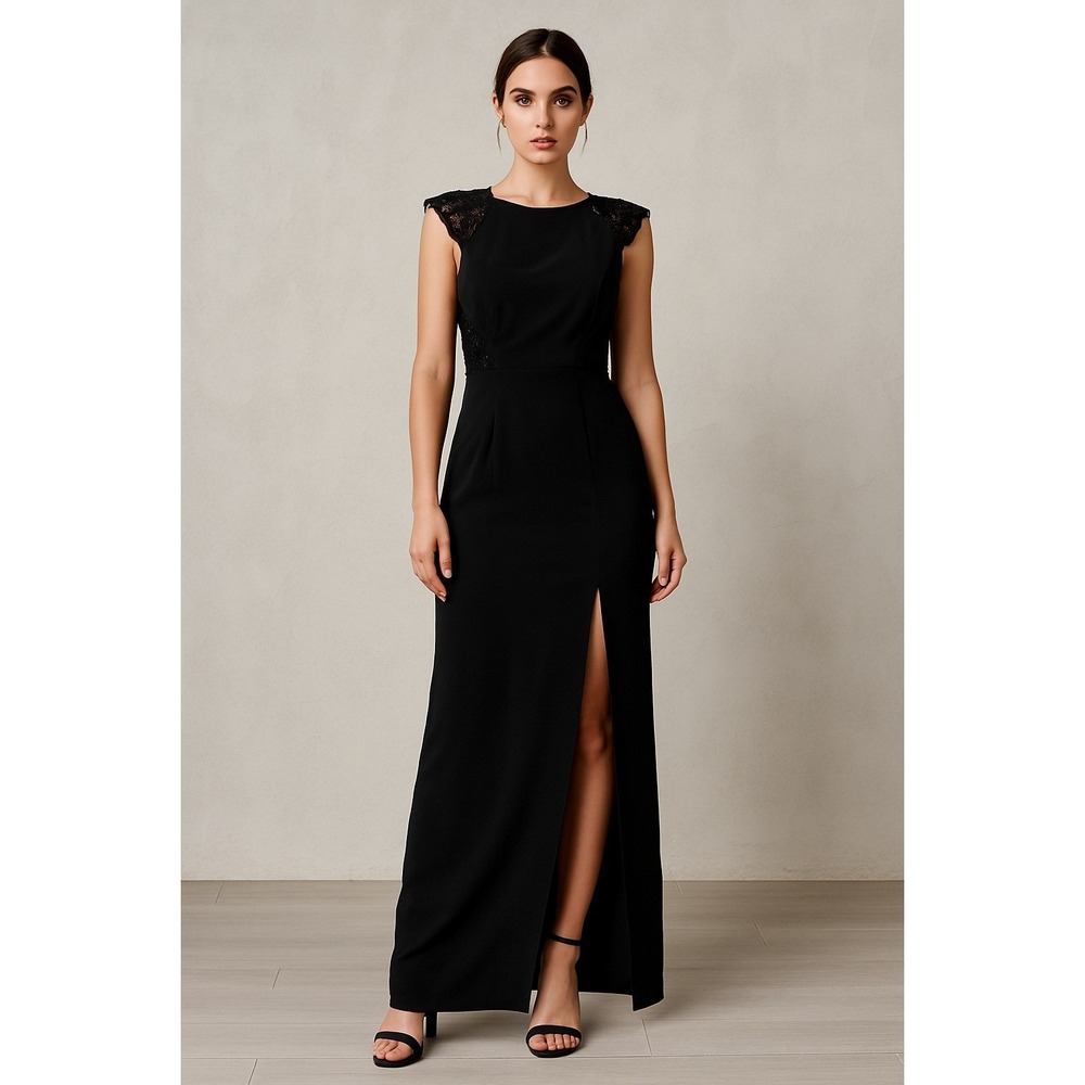 VTG 80s/90s Niteline Delia Roufogali Black Beaded Maxi Formal Gown Size 12 EUC